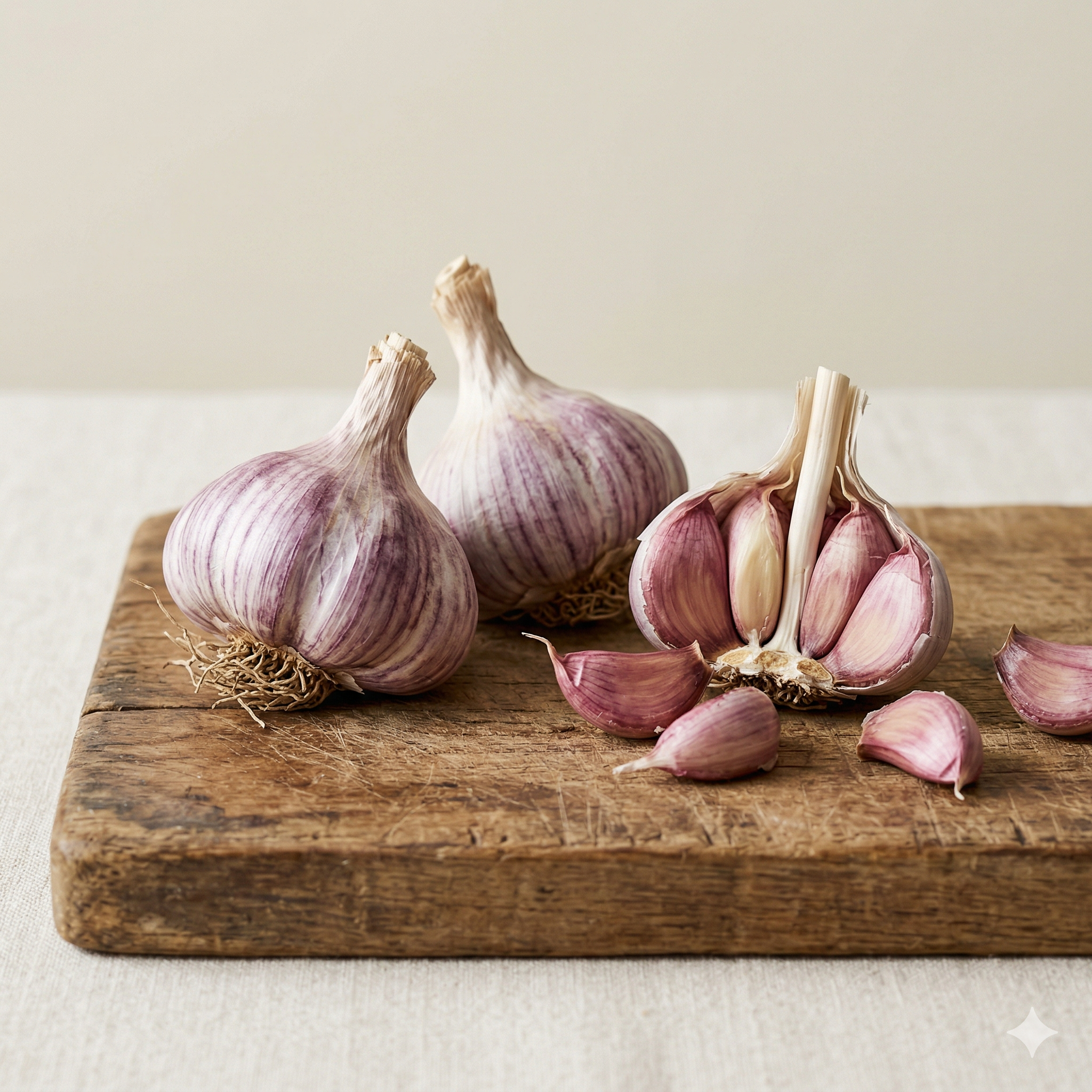 Australian Purple garlic bulbs with distinctive purple-streaked skin