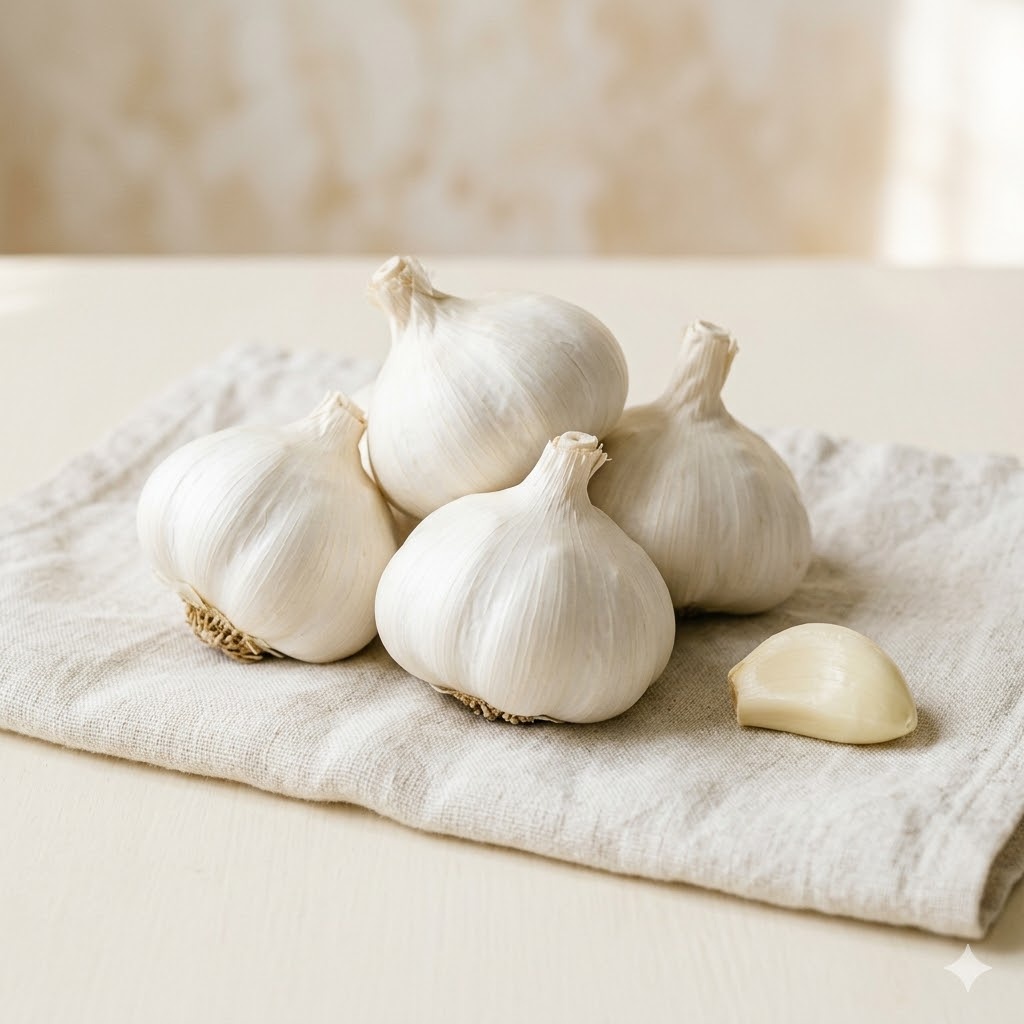 Italian White garlic bulbs with clean white papery skin